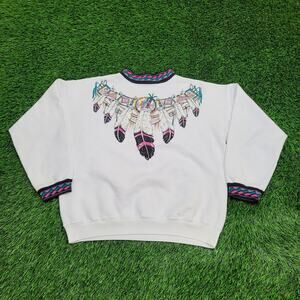 Vintage Native-American Ringer Sweatshirt Womens Large 22x22 USA